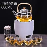 玻璃蒸汽煮茶器黄金蛋黑茶蒸茶器电热电陶炉煮茶炉普洱烧茶壶套装 [白][长锋电陶炉][远统茶壶+微澜杯+茶叶罐][简装]