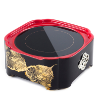 电陶炉煮茶器黄金蛋  家用迷你小型台式泡茶炉漆器炝金 菩提叶-悦方