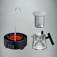 煮茶炉黄金蛋电陶炉玻璃茶壶小号耐热煮茶器蒸汽茶壶茶具套装烧茶道家用 抽水黑炉+7字蒸煮茶器