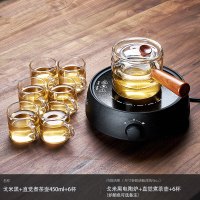 侧把壶煮茶器黄金蛋套装电陶炉玻璃蒸气茶器小青柑煮茶炉养生泡茶壶 戈米黑+新羽壶+6个玻璃杯