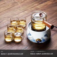 侧把壶煮茶器黄金蛋套装电陶炉玻璃蒸气茶器小青柑煮茶炉养生泡茶壶 鱼跃龙门+新羽壶+6个玻璃杯