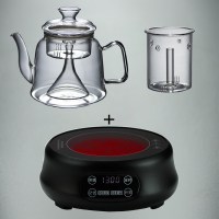 电陶炉玻璃茶壶蒸汽煮茶器黄金蛋黑茶耐高温蒸茶壶烧水茶炉茶具套装家用 S3黑炉+养生一壶两胆1.3L(送4杯)