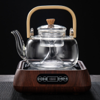 电陶炉蒸汽煮茶器黄金蛋玻璃蒸茶壶套装小型烧水茶炉泡茶煮茶壶套装 竹把蒸茶壶+智能四方木纹电陶炉送4杯+壶刷