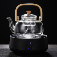 电陶炉蒸汽煮茶器黄金蛋玻璃蒸茶壶套装小型烧水茶炉泡茶煮茶壶套装 竹把蒸茶壶+智能猫眼黑色电陶炉送4杯+壶刷