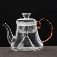 电陶炉黄金蛋煮茶器玻璃蒸茶壶套装小型蒸汽蒸茶器全自动家用烧茶炉煮茶 A款黄把蒸茶壶[1100毫升]送壶刷