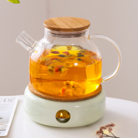 蜡烛煮茶炉黄金蛋玻璃杯家用网红创意水果茶壶加热保温花茶壶底座温茶器 1000ml滤嘴壶+圆孔温茶底座(豆绿)送50颗蜡烛