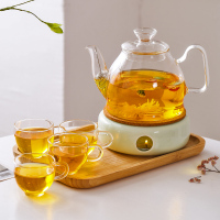 蜡烛煮茶炉金蛋玻璃杯家用网红创意水果茶壶加热保温花茶壶底座 1100ml壶+圆孔底座(豆绿)+品杯4个+长方形托盘+送5