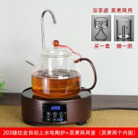 电陶炉煮黄金蛋茶器家用全自动上水蒸汽煮茶壶耐高温玻璃烧茶炉茶具套装 203锤纹金自动上水电陶炉+红把蒸煮两用壶