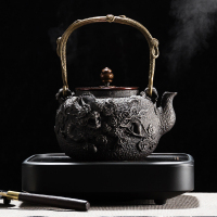 老铁壶黄金蛋手工茶壶铸铁电热煮茶器家用泡茶烧水壶电陶炉套装 雅黑帝依电陶炉+祥龙腾云铁壶