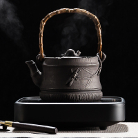 老铁壶黄金蛋手工茶壶铸铁电热煮茶器家用泡茶烧水壶电陶炉套装 雅黑帝依电陶炉+竹韵铁壶