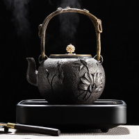 老铁壶黄金蛋手工茶壶铸铁电热煮茶器家用泡茶烧水壶电陶炉套装 雅黑帝依电陶炉+荷韵铁壶