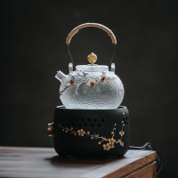 日式锤纹耐热玻璃提梁壶电陶炉黄金蛋煮水泡茶壶烧水壶养生壶家用煮茶炉 喜上眉梢壶+圆融梅花炉