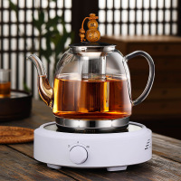 大容量玻璃茶壶1800ML煮茶套装金蛋家用烧水耐热加厚黑茶茶器 1800ML烧煮壶（木葫芦生肖鼠）+800W茶炉雅白