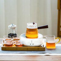 耐热玻璃茶壶金蛋电陶炉煮茶器家用小型电热茶炉蒸煮茶壶烧水泡茶  《触摸》白色电陶炉+《圆形》锤纹蒸8件套+茶叶罐+托盘