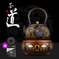 电陶炉铁壶煮茶器 黄金蛋小型电炉茶炉煮茶炉电磁炉泡茶炉煮茶 古铜色炉+金龙凤铁壶+9件套