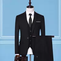 蓝缕金(LANLVJIN)西服套装四季2020新款青年修身一粒扣新郎结婚礼服商务正装三件套衣服男装