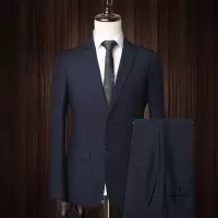 蓝缕金(LANLVJIN)男士西服春秋季2020新款两粒单排扣两件套中青年修身商务绅士职业西装新郎伴郎结婚礼服男装
