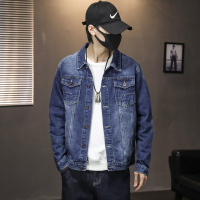 蓝缕金(LANLVJIN)牛仔服男秋季2021开衫翻领纽扣外套青年修身辑明线夹克衫韩版休闲上衣