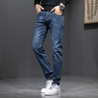 蓝缕金(LANLVJIN)牛仔裤男秋季2021新品修身合体直筒裤青年棉弹力小直脚长裤韩版休闲水洗男裤