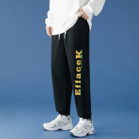 蓝缕金(LANLVJIN)男士休闲裤春秋季2021新品宽松卫裤青少年松紧系带直筒小脚裤韩版休闲棉涤运动裤长裤男裤子