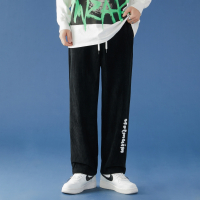 蓝缕金(LANLVJIN)男士休闲裤春秋季2021新品直筒裤青年松紧系带字母刺绣运动裤韩版休闲学生男裤子