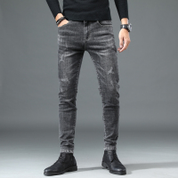 蓝缕金(LANLVJIN)男士牛仔裤春季2022新品棉混纺弹力裤中青年修身合体小直脚水洗长裤韩版休闲裤子男