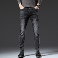 蓝缕金(LANLVJIN)男士牛仔裤秋季2022新品修身直筒裤青年棉混纺水洗弹力小直脚长裤韩版休闲贴布绣男裤子