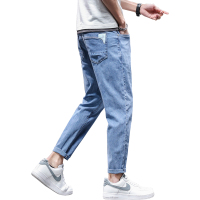 蓝缕金(LANLVJIN)男士牛仔裤春喜爱及2023新品修身小脚九分裤破洞哈伦弹力裤韩版休闲学生男裤子