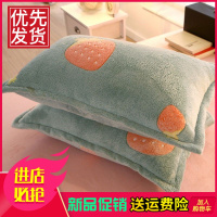 纯色法莱绒枕套枕头套珊瑚绒枕芯套加厚学生毛绒枕套一对[2只]