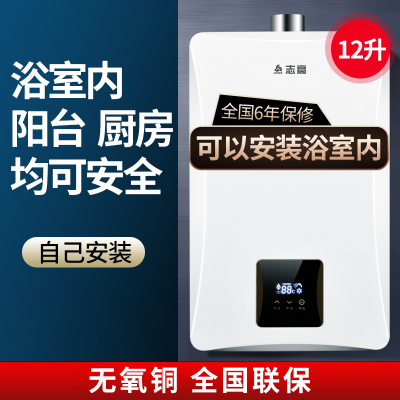 志高平衡式燃气热水器可装浴室卫生间室内天然液化气煤气 平衡式十二升自行安装 天然气