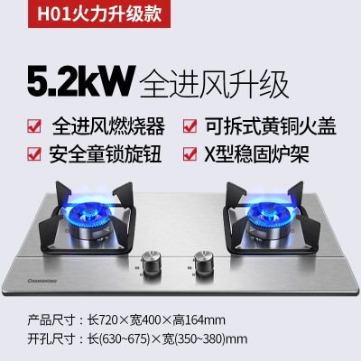 长虹燃气灶煤气灶双灶家用嵌入式台式煤气炉天然气灶液化气灶C05 不锈钢火力升级款 液化气