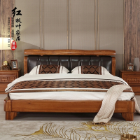 豪华新中式1.8米乌金木床符象全木质软靠皮婚床2米2.2主卧双人大床定制