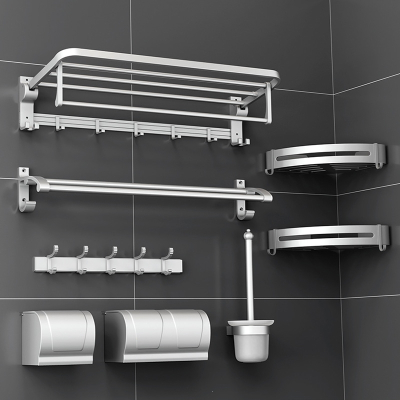 毛巾架免打孔卫生间太空铝符象浴室置物架浴巾架卫浴厕所五金挂件套装