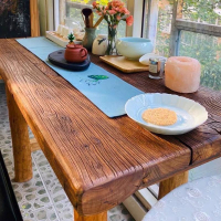 定制老榆木茶桌茶几老木板旧木桌木质符象茶桌椅组合原木桌子门板茶桌茶台