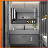 符象现代轻奢木质岩板一体浴室柜组合卫生间洗漱台洗手台洗脸盆柜套装