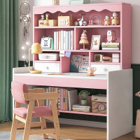 儿童书桌书架书柜一体学生学习写字桌子家用女孩卧室电脑桌椅套装