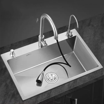 符象厨房水槽304不锈钢手工拉丝加厚单槽家用洗菜盆洗碗槽水池台下盆