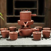 宜兴紫砂茶具套装 创意石磨自动茶道用具 家用办公室待客品茶紫砂壶杯子 品茶泡茶用具组合 石磨紫砂茶具 朱砂款