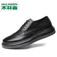 木林森男鞋商务正装皮鞋2020秋冬英伦风潮流布洛克男士上班休闲鞋