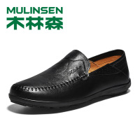 木林森皮鞋男软面皮春夏季牛皮豆豆鞋冲孔透气洞洞商务休闲鞋男鞋