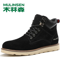 木林森秋冬牛皮马丁靴男加绒工装鞋潮男靴英伦高帮男鞋雪地靴