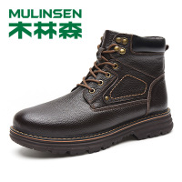 木林森马丁靴男鞋2020秋冬新款高帮真皮加绒工装男鞋英伦棉鞋