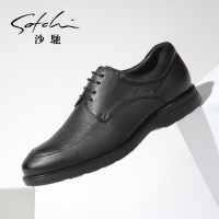 沙驰男士透气百搭软皮系带真皮正装皮鞋风潮鞋商务男皮鞋