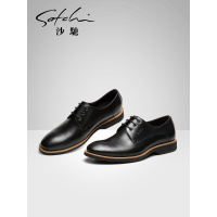 沙驰男鞋子真皮官方潮流百搭韩版正品商务休闲皮鞋系带德比鞋