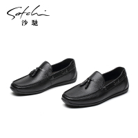 沙驰男鞋新款高档舒适鹿皮透气男士豆豆鞋轻奢高档鹿皮休闲皮鞋