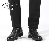 沙驰男鞋系带婚鞋鞋宽版舒适高档真皮皮鞋三接头商务正装皮鞋