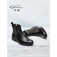 沙驰男鞋英伦风马丁靴男高帮保暖加绒网红瘦瘦靴百搭男士棉鞋棉靴