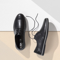 沙驰男鞋高档真皮皮鞋黑色百搭青年潮流两穿圆头平底系带单休闲鞋