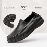 沙驰鹿皮男鞋子官方高档正品柔软轻便透气套脚软面商务休闲皮鞋*