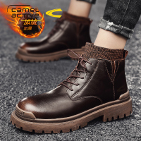 德国骆驼动感马丁靴男高帮男士真皮短靴冬季加绒黑色百搭工装皮靴